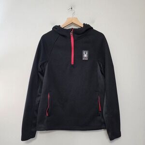 Spyder Jacket Mens Small Black Zip Hoodie Waffle Knit Pullover Hood